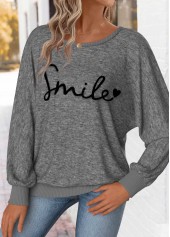 Dark Grey Marl tops,Letter tops,ROTITA Tummy Coverage Letter Print Dark Grey Marl T Shirt