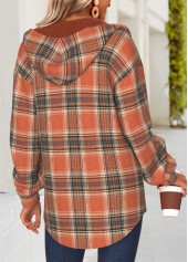 Terracotta tops,Plaid tops,Geometric tops,ROTITA Tummy Coverage Plaid Terracotta Hooded Long Sleeve Track Jacket
