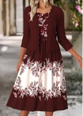 Rotita – bauchbedeckendes weinrotes Kleid und Cardigan mit Blumenmuster