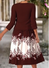 Wine Red dresses,Floral dresses,Plants dresses,Everyday dresses,Casual dresses,ROTITA Tummy Coverage Floral Print Wine Red Dress and Cardigan
