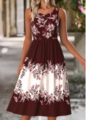 Wine Red dresses,Floral dresses,Plants dresses,Everyday dresses,Casual dresses,ROTITA Tummy Coverage Floral Print Wine Red Dress and Cardigan