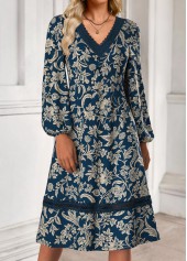 robe bleue à col en V et imprimé tribal Rotita couvrant le ventre