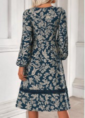 Blue dresses,Tribal dresses,Everyday dresses,Casual dresses,ROTITA Tummy Coverage Tribal Print Blue V Neck Dress