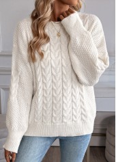 Beige tops,Plain Color tops,Beige Round Neck Long Sleeve Sweater