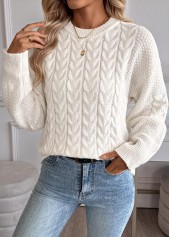 Beige tops,Plain Color tops,Beige Round Neck Long Sleeve Sweater
