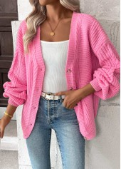 Rosa Strickjacke mit Knöpfen und V-Ausschnitt und langen Ärmeln
