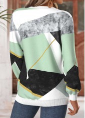 Mint Green tops,Geometric tops,ROTITA Tummy Coverage Geometric Print Mint Green Round Neck Sweatshirt