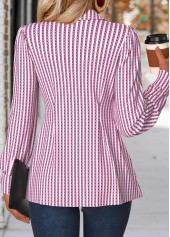 Light Pink tops,Striped tops,Geometric tops,ROTITA Tummy Coverage Striped Light Pink Turn Down Collar Shirt