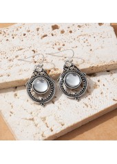 Silver jewelry,Geometric jewelry,Round Silver Teardrop Hollow Alloy Earrings