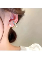 White jewelry,Plants jewelry,White Alloy Leaf Pearl Design Earrings