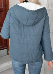 Denim Blue tops,Plain Color tops,Tummy Coverage Denim Blue Hooded Long Sleeve Coat