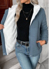 bauchbedeckender denimblauer Kapuzenmantel mit langen Ärmeln