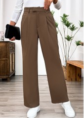 pantalon camel foncé à poches coupe droite et taille élastique