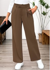 Dark Camel bottoms,Plain Color bottoms,Pocket Dark Camel Straight Leg Elastic Waist Pants