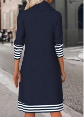 Navy dresses,Striped dresses,Geometric dresses,Everyday dresses,Casual dresses,ROTITA Tummy Coverage Striped Navy Cowl Neck Long Sleeve Dress