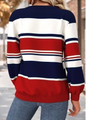 Multi Color tops,Geometric tops,ROTITA Tummy Coverage Geometric Print Multi Color Round Neck Sweatshirt