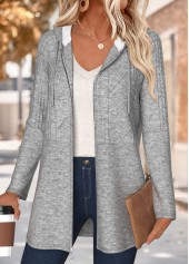 Dark Grey Marl tops,Plain Color tops,ROTITA Tummy Coverage Dark Grey Marl Hooded Long Sleeve Coat