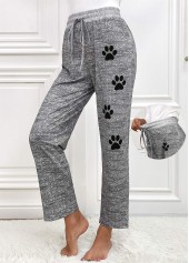 Animal Print Grey Straight Leg Elastic Waist Pants