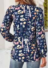 Navy tops,Floral tops,Plants tops,ROTITA Tummy Coverage Floral Print Navy V Neck Blouse