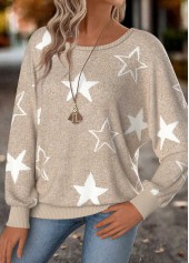 Light Camel tops,Galaxy tops,ROTITA Tummy Coverage Star Print Light Camel T Shirt