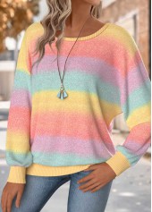 Multi Color tops,Ombre tops,ROTITA Tummy Coverage Ombre Multi Color Round Neck T Shirt