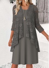 Rotita – Graues Kleid mit Rundhalsausschnitt und Strickjacke zur Bauchbedeckung
