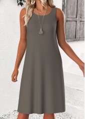 Grey dresses,Plain Color dresses,Casual dresses,ROTITA Tummy Coverage Grey Round Neck Dress and Cardigan