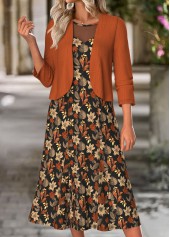 ROTITA Tummy Coverage Floral Print Terracotta Dress and Cardigan