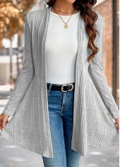 Grey tops,Plain Color tops,ROTITA Grey Long Sleeve Tunic Light Cardigan