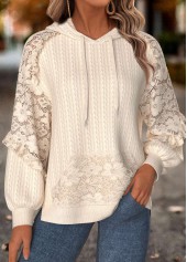 Beige tops,Plain Color tops,ROTITA Tummy Coverage Beige Long Sleeve Hoodie