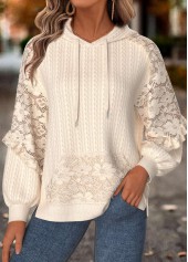 Rotita – Langärmliger Kapuzenpullover in Beige mit Bauchbedeckung