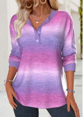Multi Color tops,Ombre tops,ROTITA Tummy Coverage Ombre Multi Color Split Neck Sweatshirt