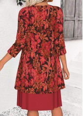 Red dresses,Plants dresses,Casual dresses,ROTITA Tummy Coverage Leaf Print Red Dress and Cardigan
