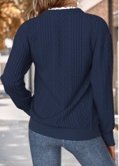 Navy tops,Plain Color tops,ROTITA Tummy Coverage Navy Split Neck Long Sleeve Sweatshirt