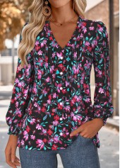 ROTITA Frill Floral Print Multi Color V Neck Blouse