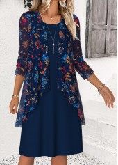Navy dresses,Ditsy Floral dresses,Casual dresses,ROTITA Tummy Coverage Ditsy Floral Print Navy Dress and Cardigan