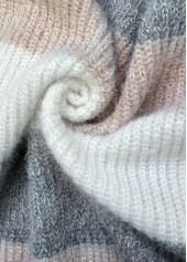 Light Pink tops,Striped tops,Geometric tops,Tummy Coverage Striped Light Pink Round Neck Sweater