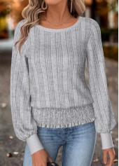 Rotita – Graues T-Shirt mit Rundhalsausschnitt und langen Ärmeln zur Bauchbedeckung