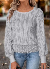 Grey tops,Plain Color tops,ROTITA Tummy Coverage Grey Round Neck Long Sleeve T Shirt