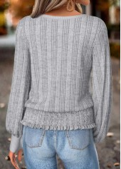 Grey tops,Plain Color tops,ROTITA Tummy Coverage Grey Round Neck Long Sleeve T Shirt