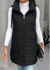 Black tops,Plain Color tops,Tummy Coverage Black Sleeveless Tunic Waistcoat