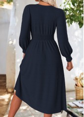 Navy dresses,Plain Color dresses,Casual dresses,ROTITA Tummy Coverage Navy V Neck Long Sleeve Dress