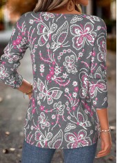 Dark Grey Marl tops,Animal Print tops,ROTITA Tummy Coverage Butterfly Print Dark Grey Marl T Shirt