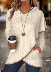 Rotita – Langärmliger Kapuzenpullover in Beige mit Bauchbedeckung