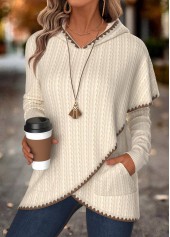 Beige tops,Plain Color tops,ROTITA Tummy Coverage Beige Long Sleeve Hoodie