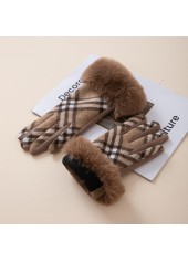Light Coffee accessories,Plaid accessories,Geometric accessories,Plaid Light Coffee Warming Wrist Full Finger Gloves