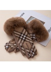 Light Coffee accessories,Plaid accessories,Geometric accessories,Plaid Light Coffee Warming Wrist Full Finger Gloves
