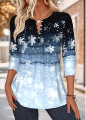 Blaue Bluse mit Schlitzkragen und Rotita-Bluse mit Schneeflockenmuster