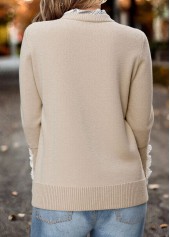 Light Camel tops,Plain Color tops,ROTITA Tummy Coverage Light Camel Round Neck Long Sleeve Sweater
