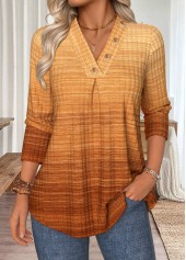 Rotita – T-Shirt mit Bauchbedeckung in Ombre-Hellkamel mit gekreuztem Kragen